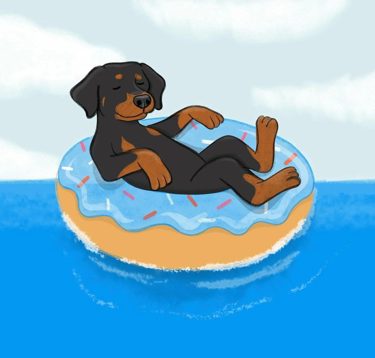 I sketched this in Cyprus, inspired by Gus and his very stylish donut post-surgery collar.

#dogart #petillustration #dobermanlove #summervibes #doglife #petportraits #gusthedoberman #petart #dogdrawing #donutdog #dogillustration #relaxingvibes #peta