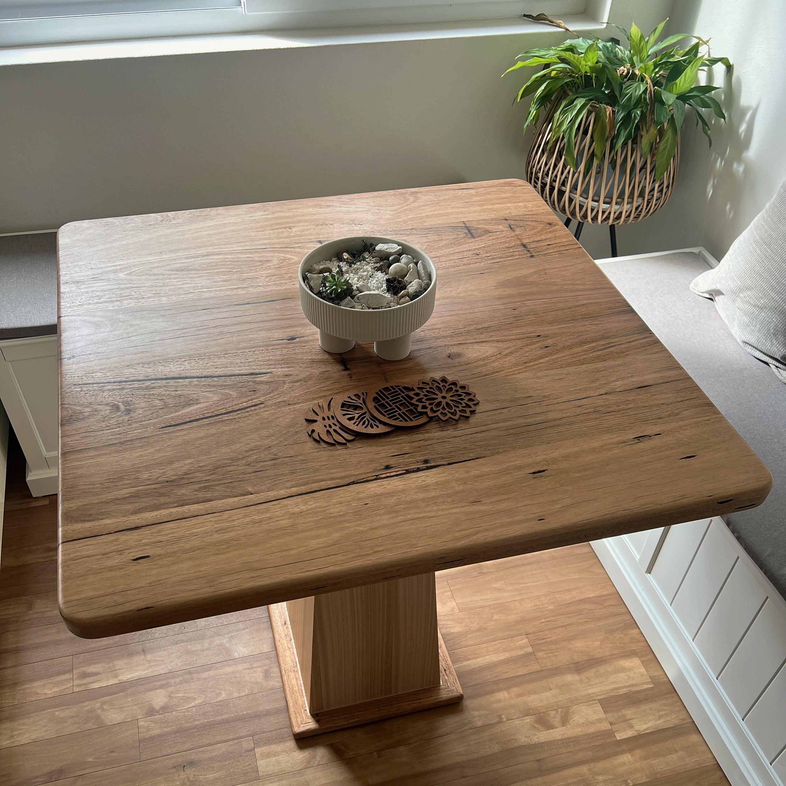 Square Booth Table — Splintered Wood