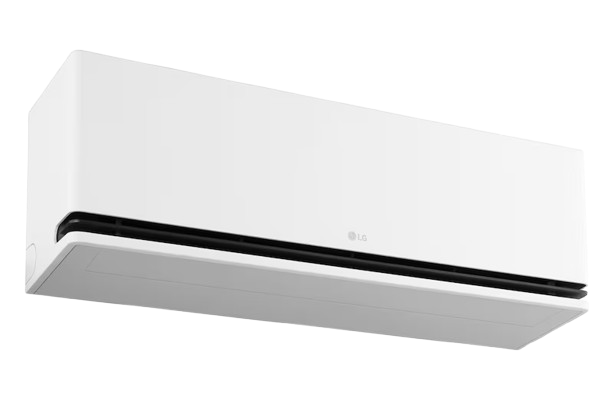 Witte wandairconditioner met zwart rolgedeelte