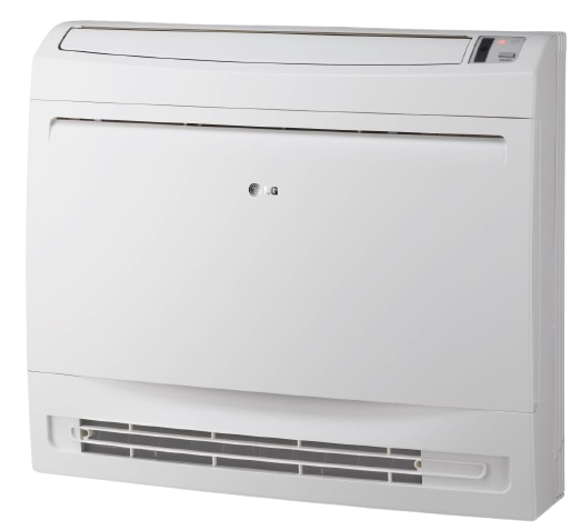 Een witte airconditioner of warmtepompunit.