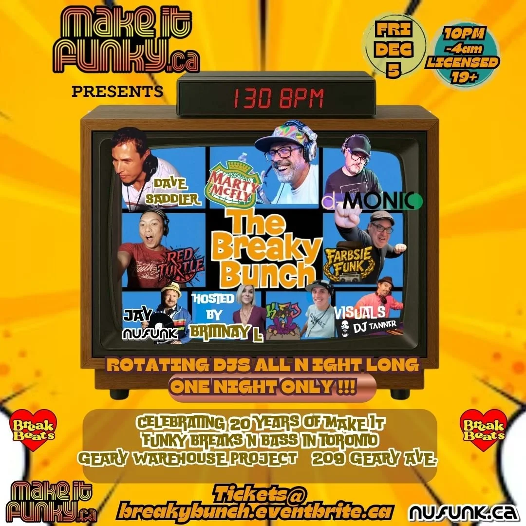 Brittany Loignon of Belle Love Integrative Therapy hosted Make It Funky’s The Breaky Bunch event in Toronto, Ontario, in December 2025 at the Geary Warehouse Project. This high-energy night celebrated 20 years of Make It Funky’s breakbeats, bass, and