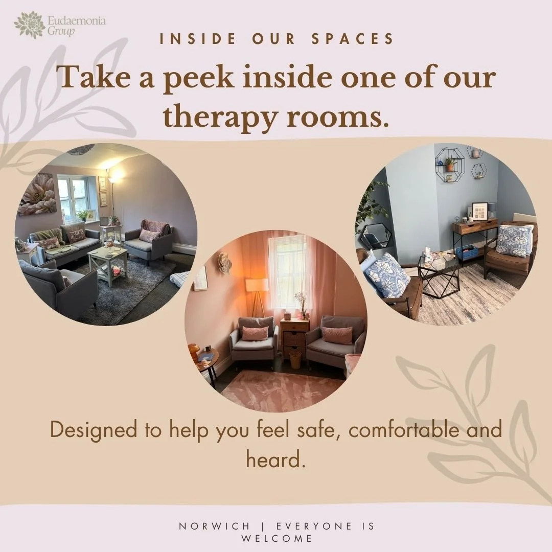 Our spaces are designed to help you feel comfortable, safe and heard. 

 #mentalhealthsupport #wellbeingcentrenorwich #wellbeingmatters #eudaemonia #wellbeingnorwich #wellbeingcentre #yourareimportant