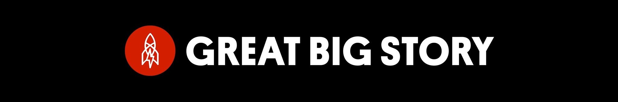 Logo with a red circle containing a white rocket and the words "GREAT BIG STORY" in bold white letters on a black background.