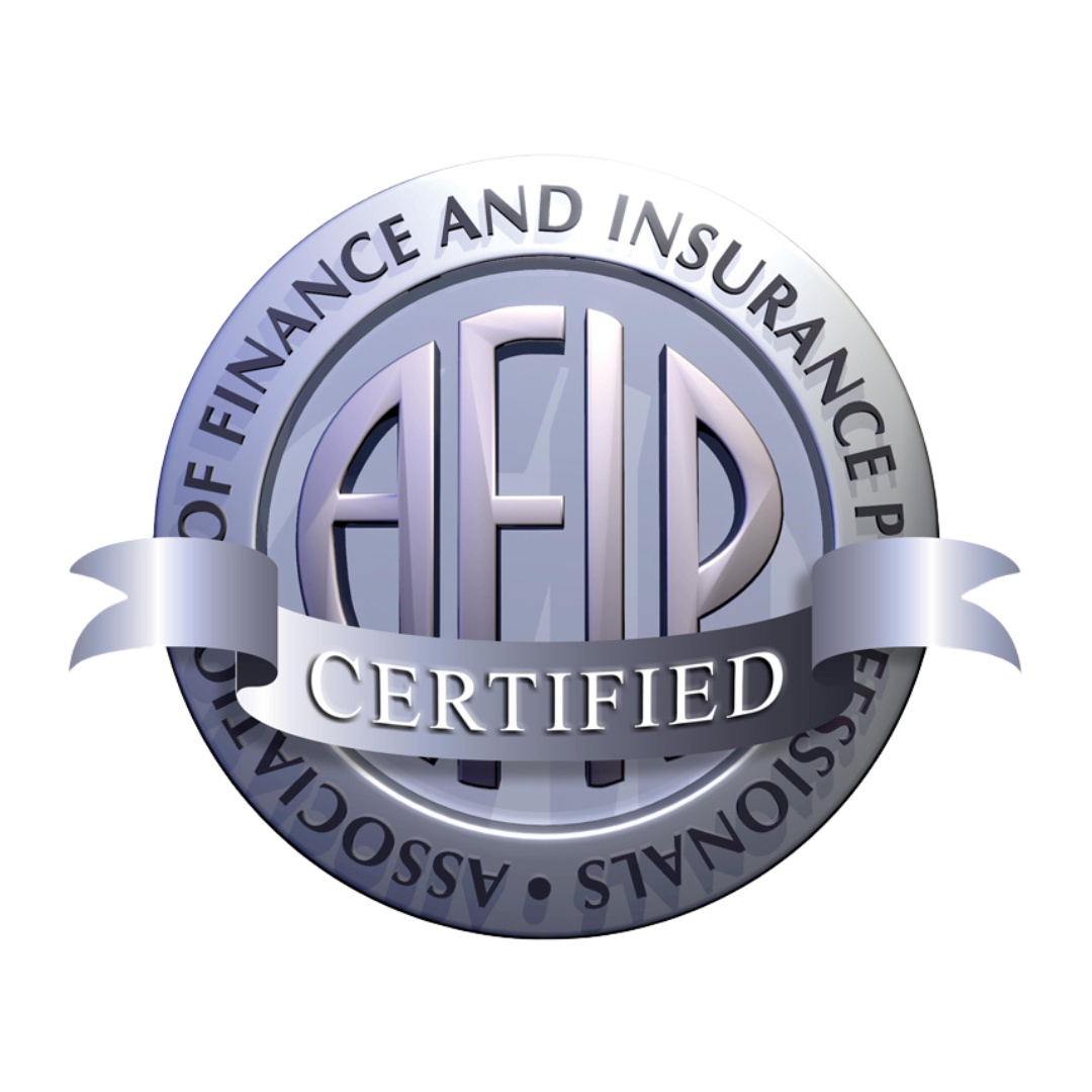A circular certification badge with the text 'AFFD Certified' in the center, surrounded by the words 'Finance and Insurance Professionals Association'.