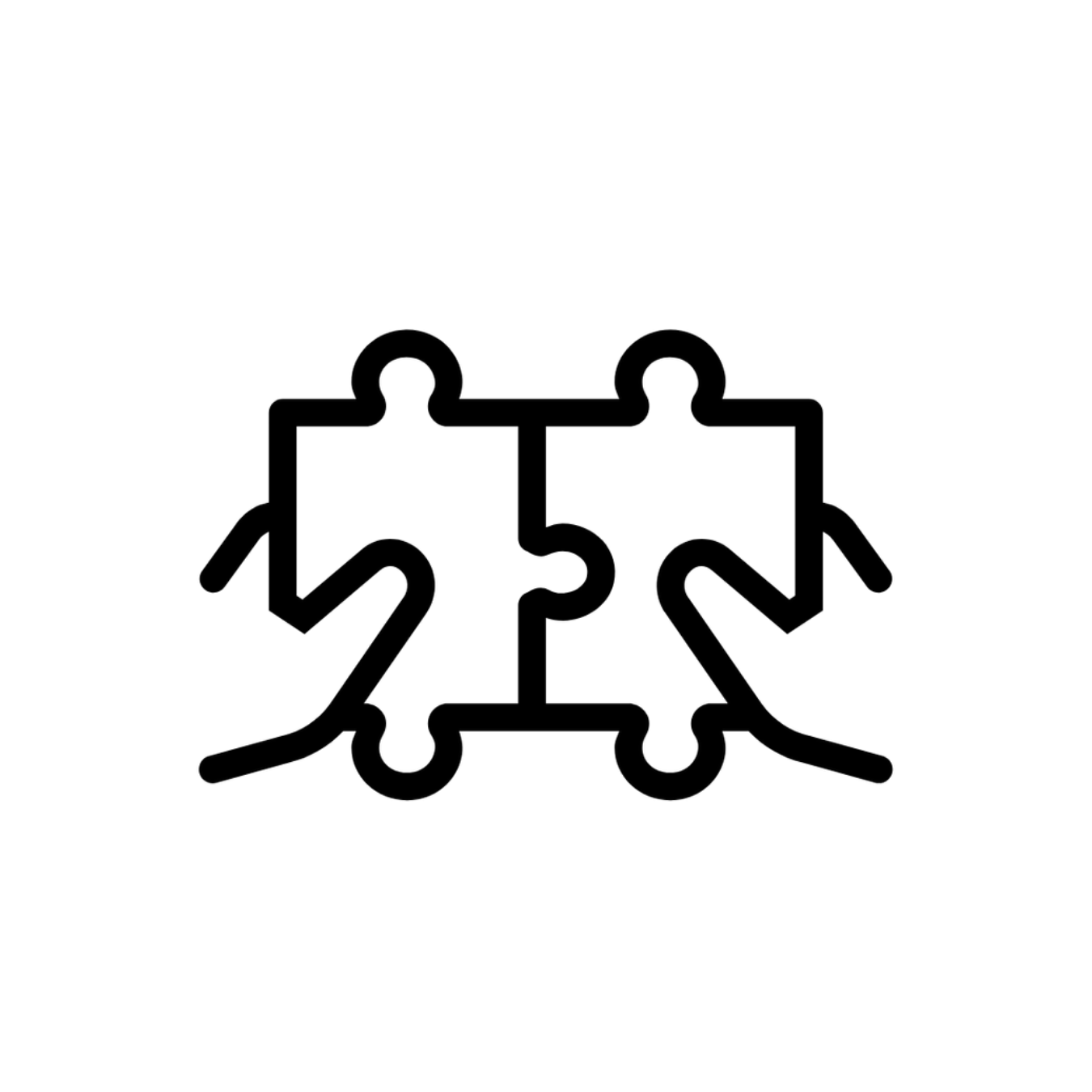 Outline drawing of two hands holding puzzle pieces fitting together.