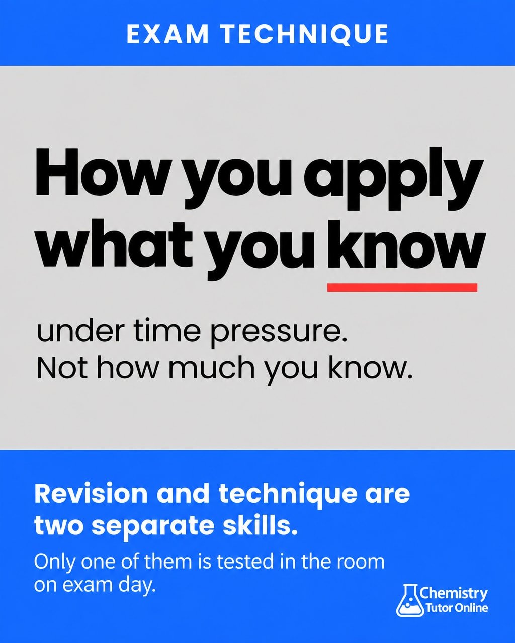 You can know every reaction mechanism cold and still drop a grade on exam day. That gap has a name: exam technique.

Here's what it actually means. Exam technique is how you apply what you know under time pressure. Not how much you know. A-Level Chem