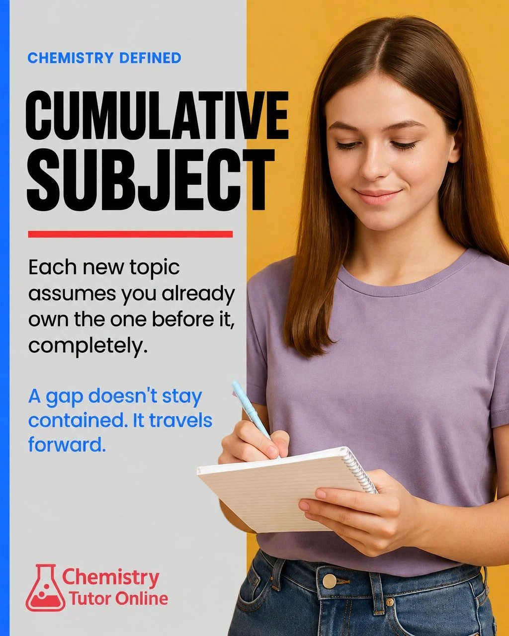 There's a reason skipping bonding makes organic chemistry feel impossible.

Chemistry is a cumulative subject, and that single word changes everything about how you should revise.

Cumulative means each new topic assumes you already own the one befor