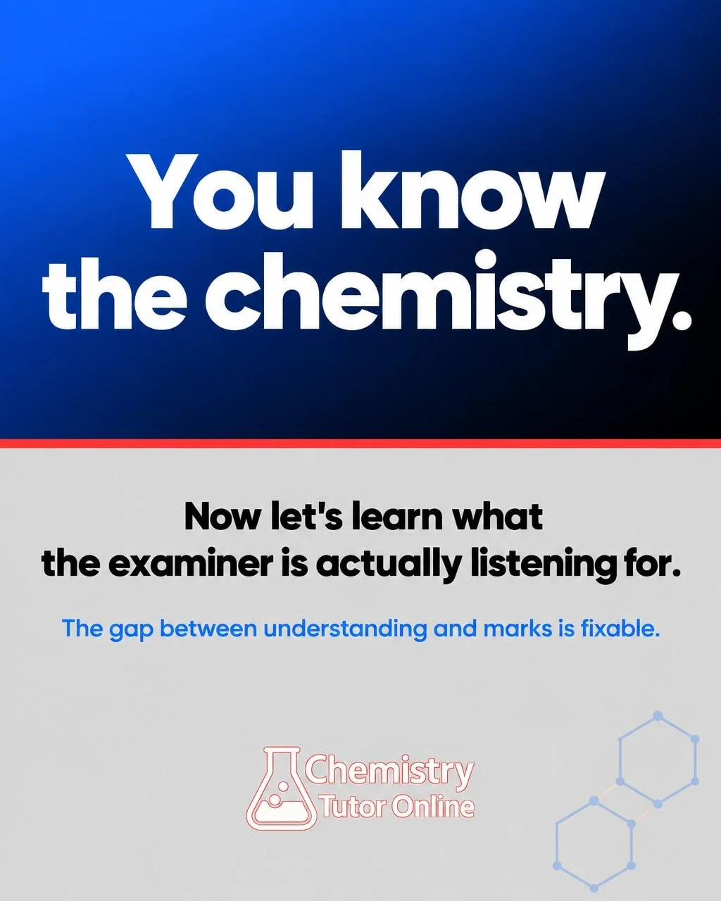 Understanding the chemistry is not always the same problem as answering the question the examiner actually set.

I see it constantly. A student explains a reaction to me perfectly. Talks me through the mechanism, gets the logic, clearly knows it. The