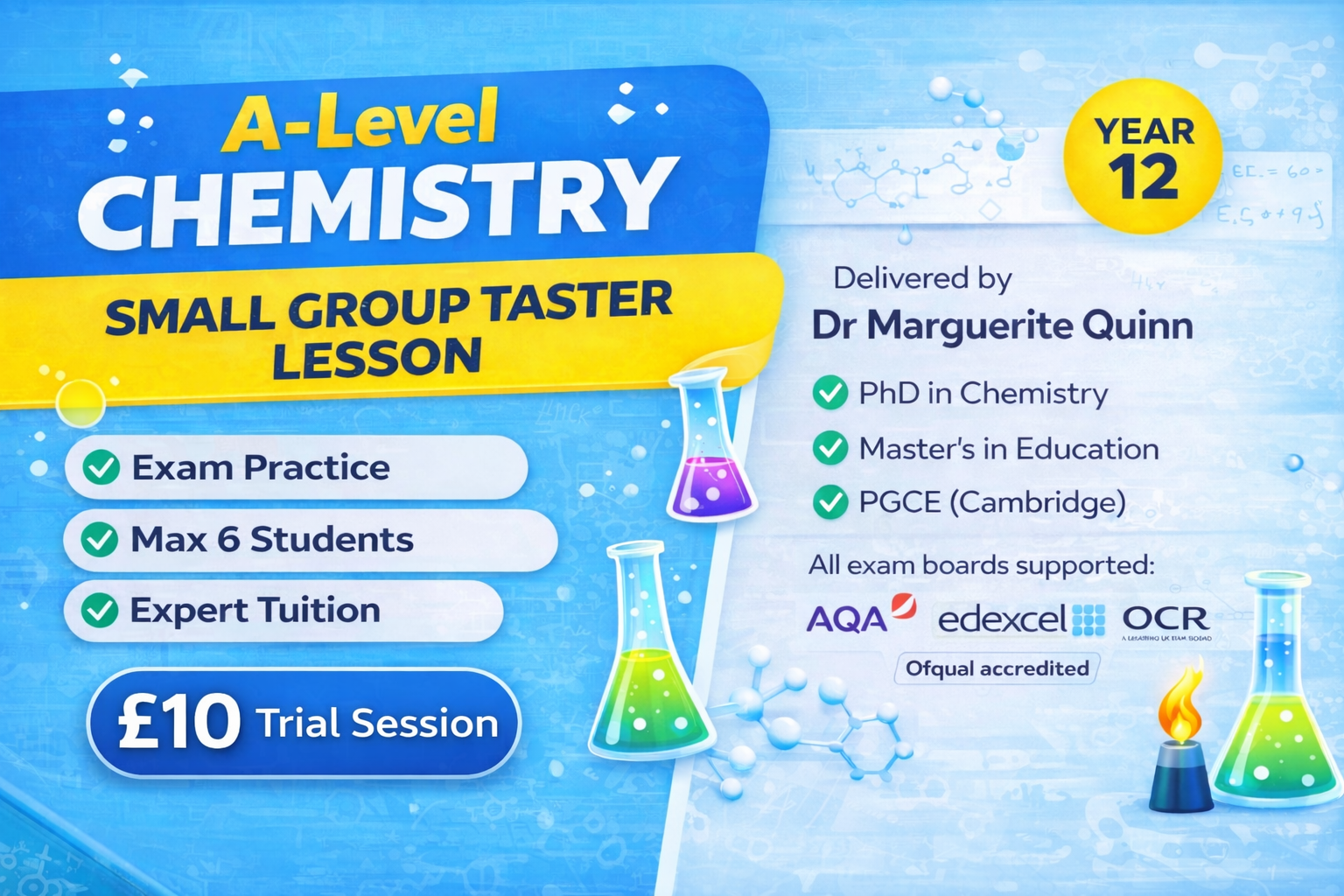 A-Level Chemistry Small Group Taster Session (Year 12, 2026/27) - Mondays (17:00-18:00)