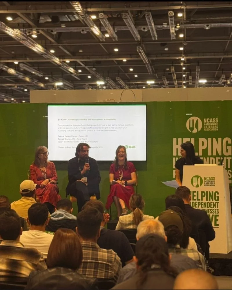 Cassie Davison speaking on an NCASS panel at the Restaurant & Takeaway Show, discussing independent hospitality and operator reality.