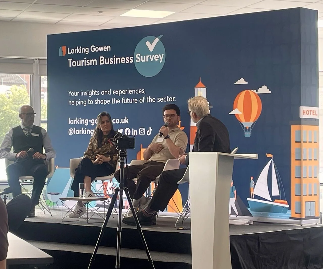 Cassie Davison speaking on a panel at the Larking Gowen Tourism Business Survey event, discussing tourism, hospitality and operator reality.