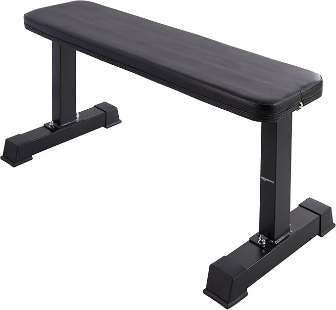 Black padded exercise bench with adjustable height and sturdy metal frame.