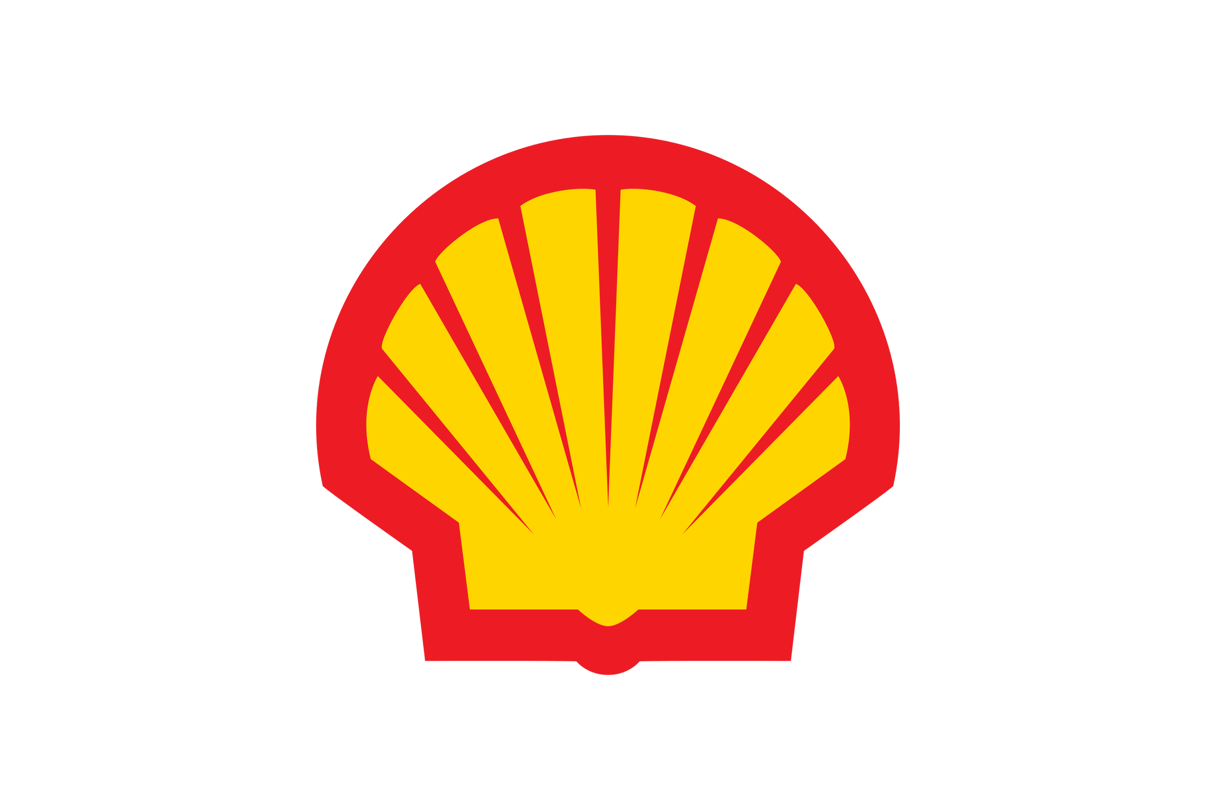 Shell logo with red outline and yellow interior, resembling a stylized shell with radiating lines.