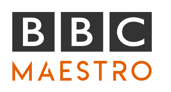 BBC Maestros logo with gray blocks and orange text.