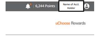 uChoose Rewards header showing account points and the account holder's name.