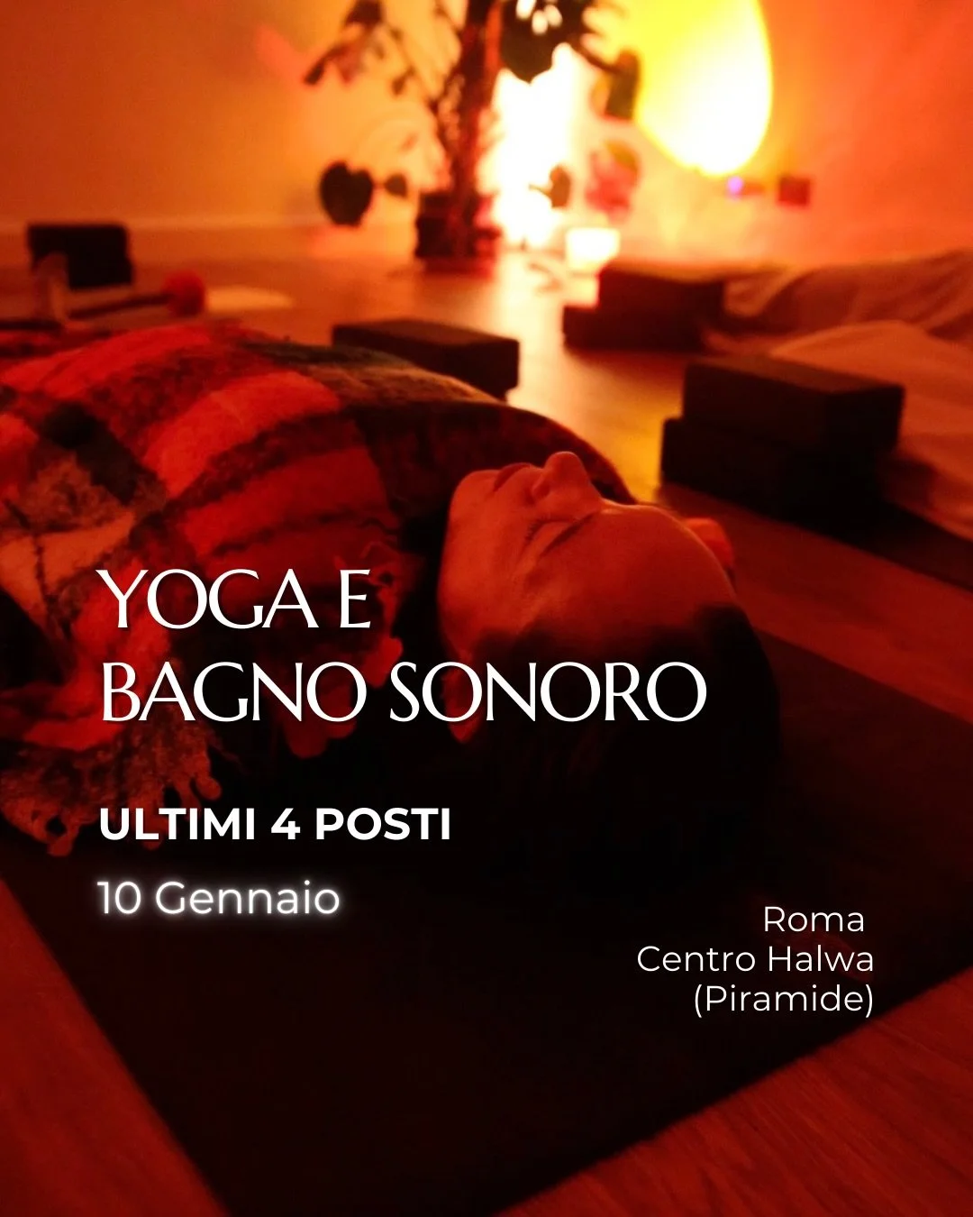 Sabato 10 gennaio 2026, dalle 16:00 alle 18:00, mancano solo 4 posti per Yoga &amp; Bagno Sonoro a Roma: Centro Halwa (Piramide).

Due ore per uscire dal rumore e tornare a casa.
Il corpo si muove lento, il respiro si allunga, il suono ti attraversa.