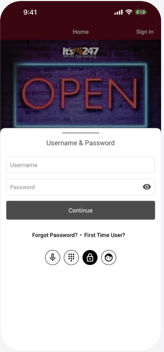 Screenshot showing the mobile app login screen