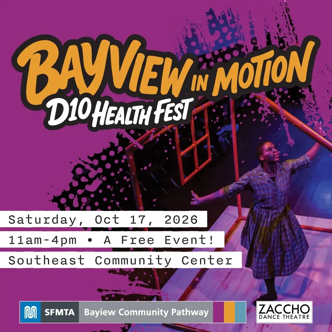 Flyer for Bayview in Motion - D10 Health Fest on Saturday, Oct 17, 2026 at the Southeast Community Center