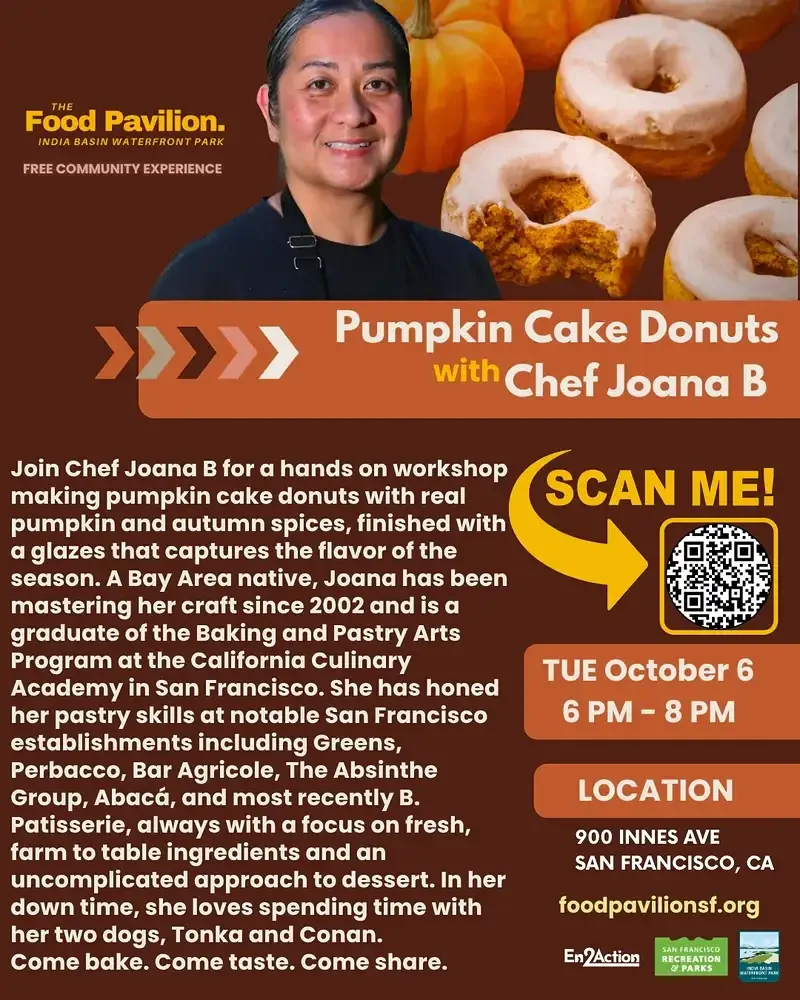 Flyer promoting Pumpkin Cake Donuts Workshop with Chef Joana B.