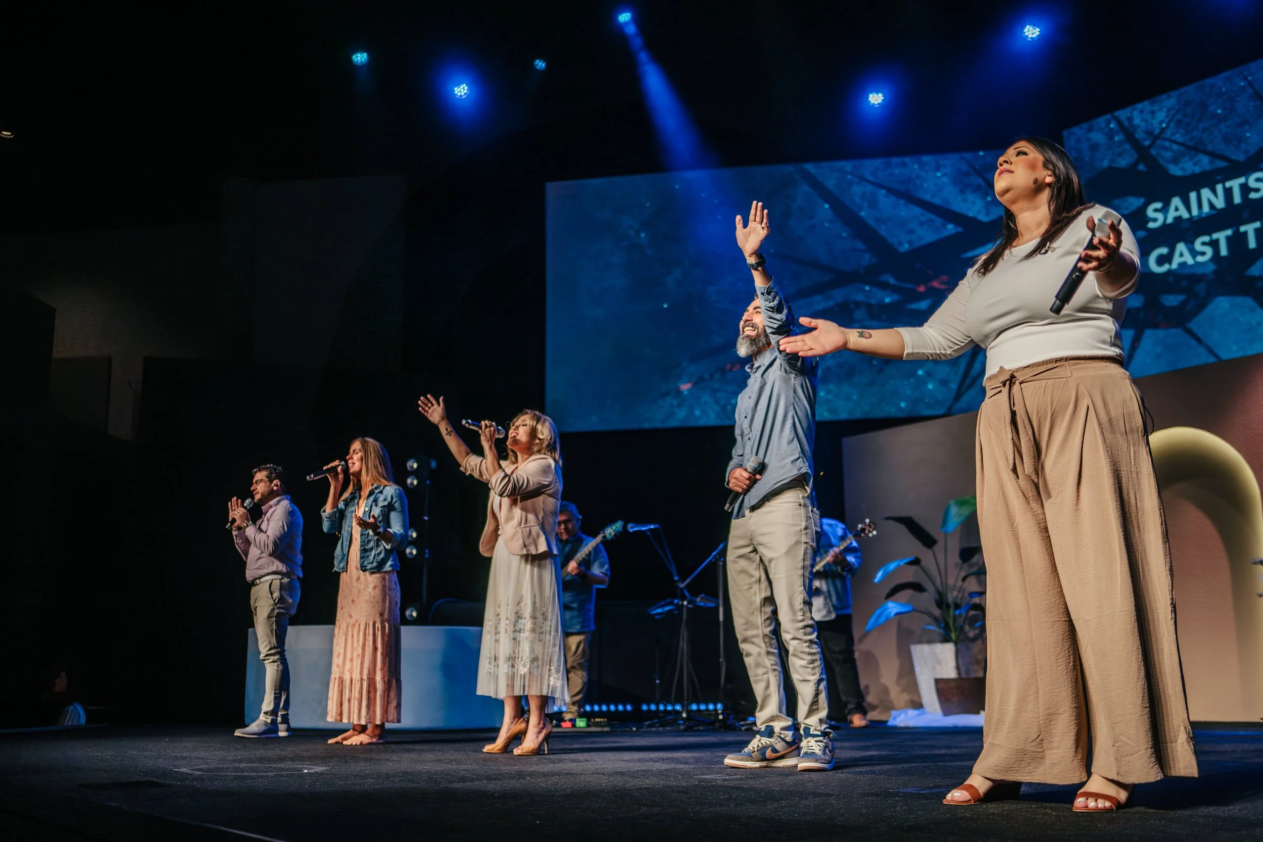 Live, dynamic worship singing with band at Mission City Church Easter service