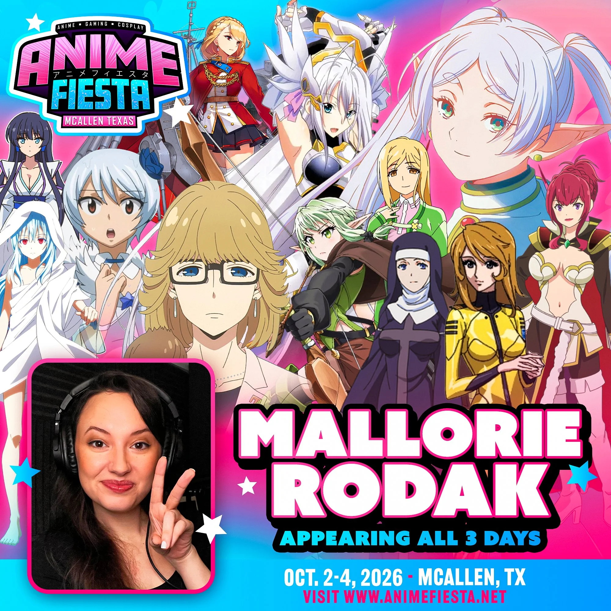 Voice actor Mallorie Rodak, known as Frieren in Frieren: Beyond Journey’s End, appearing at Anime Fiesta 2026 in McAllen, TX