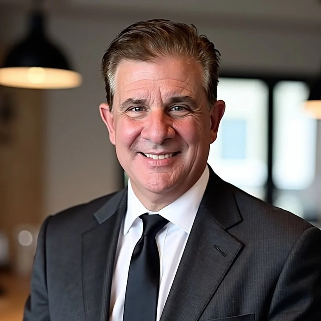 Silhouette of a man with short hair, facing forward, in front of a bright circular light, creating a high-contrast black and white image.