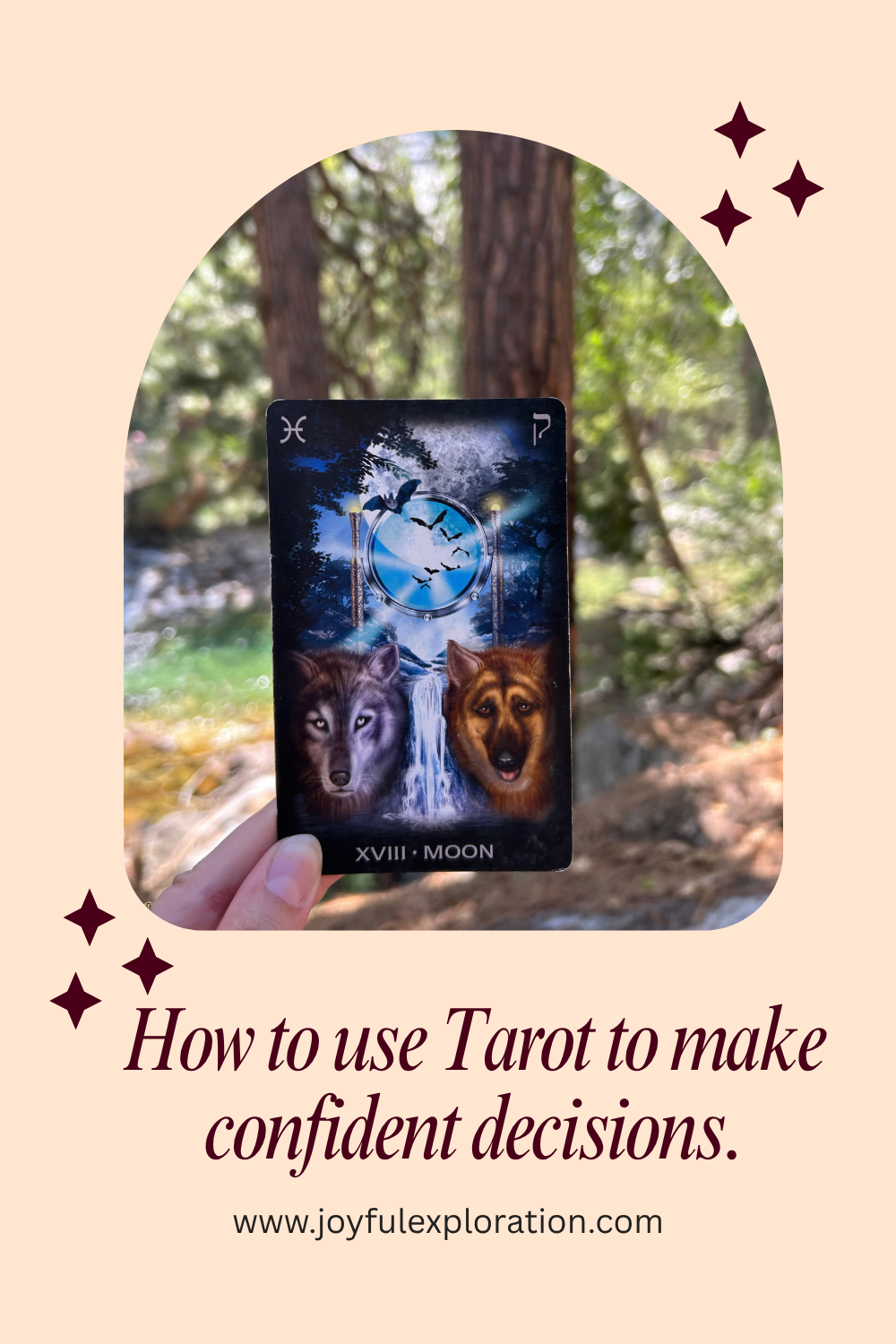 how to use tarot to make confident decisions Pinterest pin with the moon and nature background