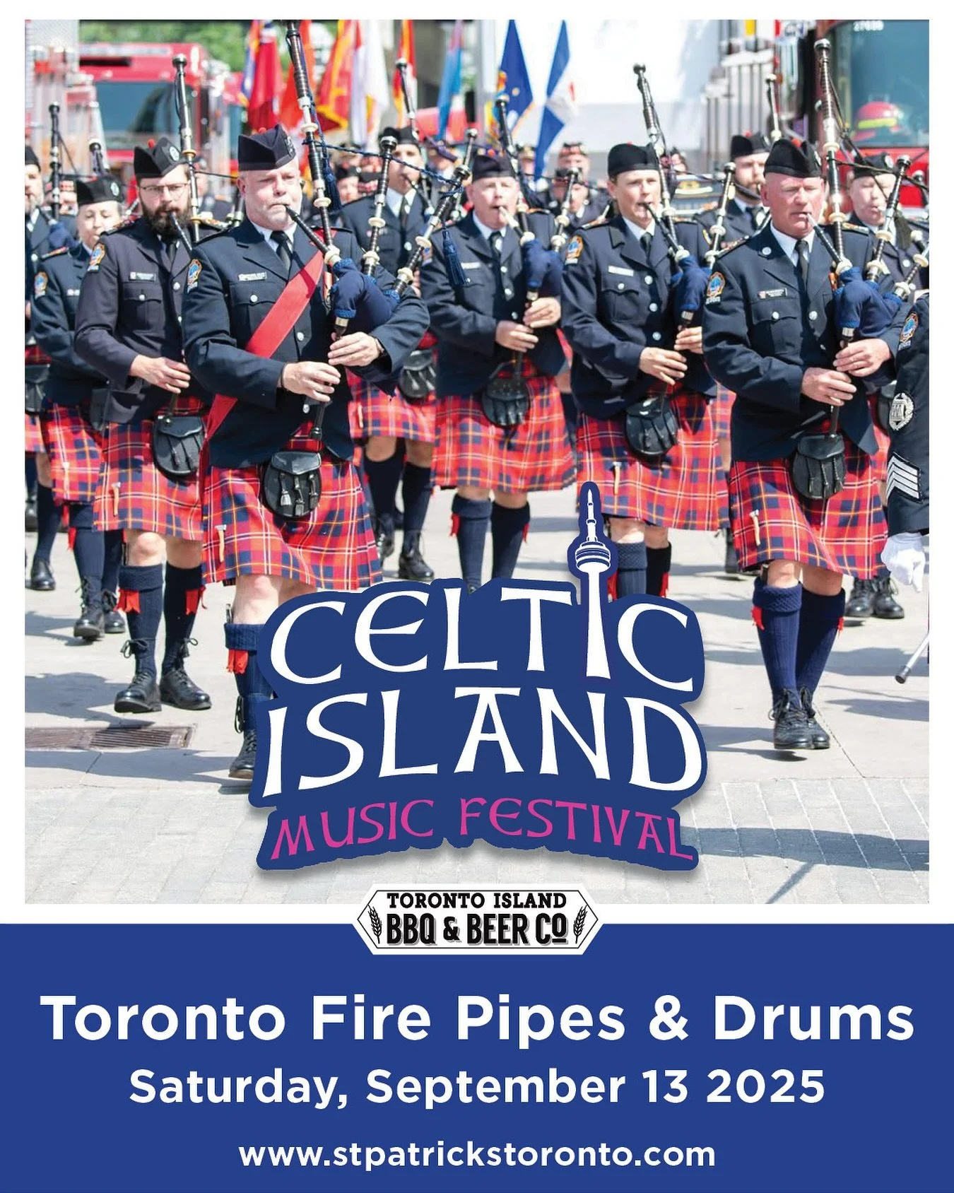 Toronto Fire Pipes &amp; Drums return to Toronto Island! 🔥 👨&zwj;🚒 🥁 

The Toronto Fire Services Pipes &amp; Drums were established in 1998. The band was conceived by firefighters as a traditional means of representing their department. It is mad