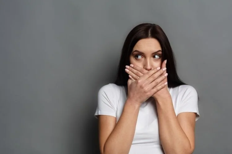 Woman with cold sore