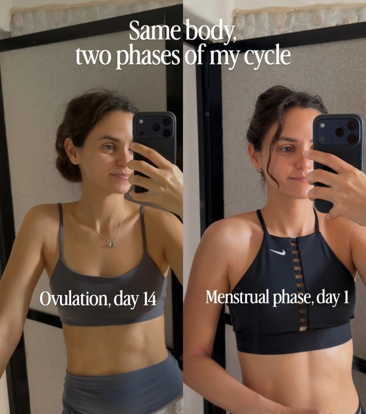 woke up on day 1 of my period, looked in the mirror and thought, it must have been the burger i had last night. i actually felt guilty about it for a good ten minutes.

then i looked at the photo from day 14 and the difference made sense. around ovul