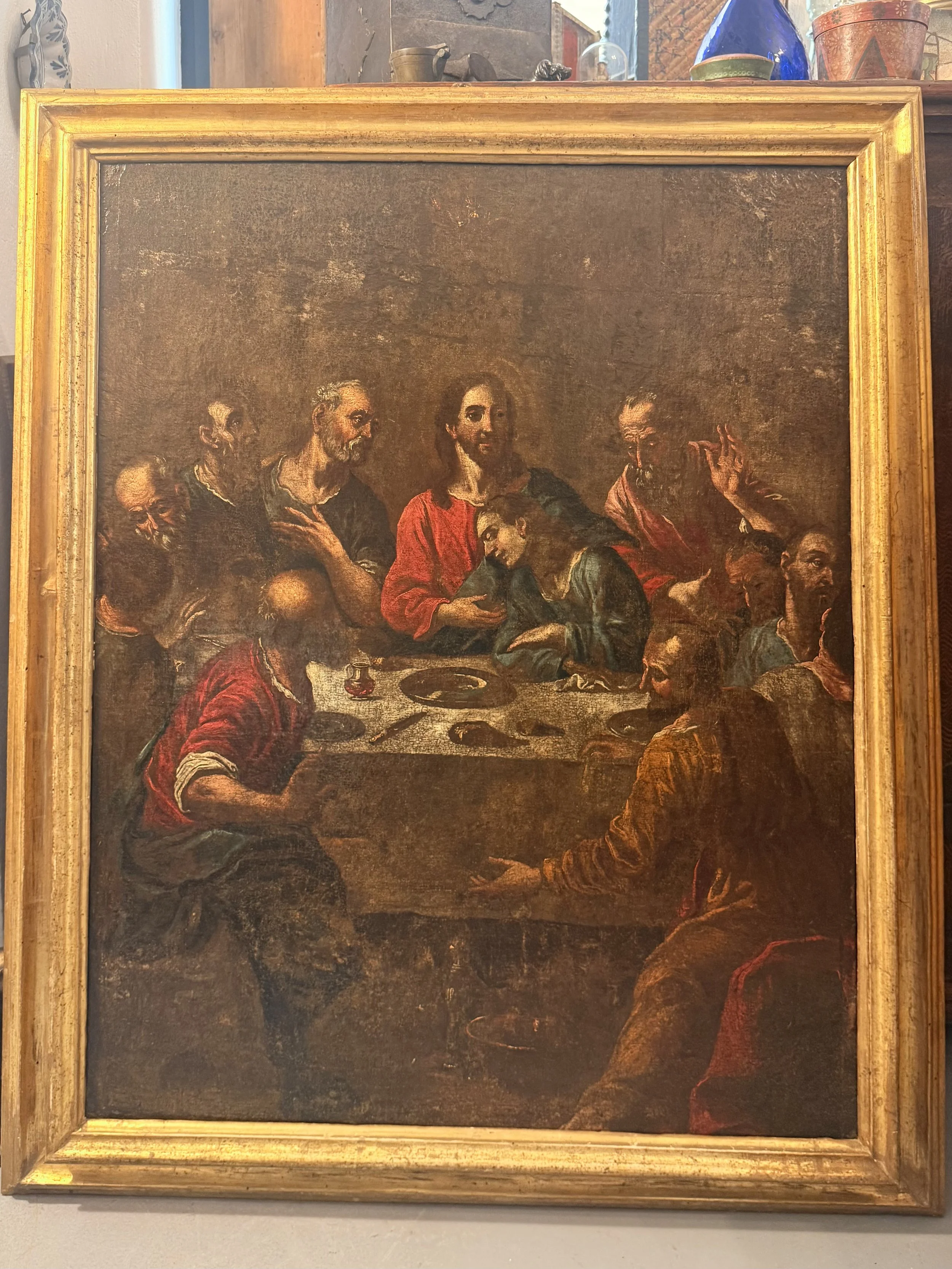 Barocke Darstellung des letzten Abendmahls Christi – Öl auf Leinwand, 17. Jahrhundert.