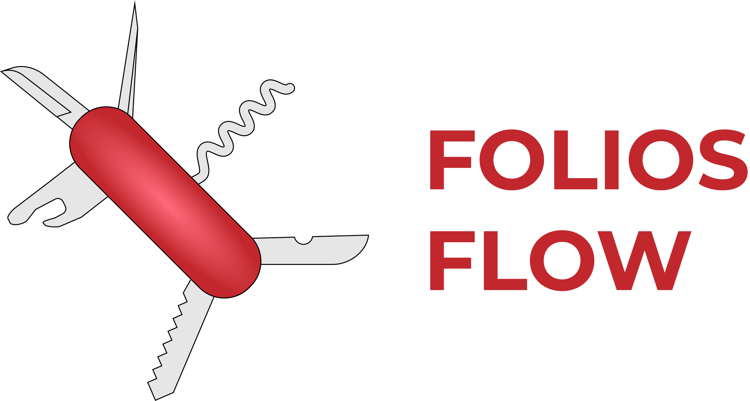 Graph with Swiss Army knife foldable tools and the text 'FOLIOS FLOW' written beside it.