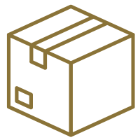 A simple line drawing of a cardboard box with a small label or opening on one side.