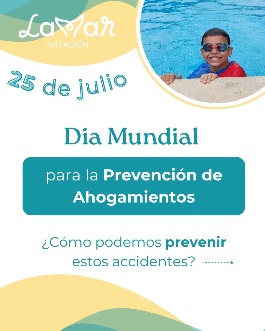 Hoy 25 de julio celebramos el D&iacute;a Mundial de la Prevenci&oacute;n de Ahogamientos🏊&zwj;♀️

✨El ahogamiento se puede prevenir y siguiendo algunos de los pasos que aconseja la Organizaci&oacute;n Mundial de la Salud (OMS), podemos proteger a nu