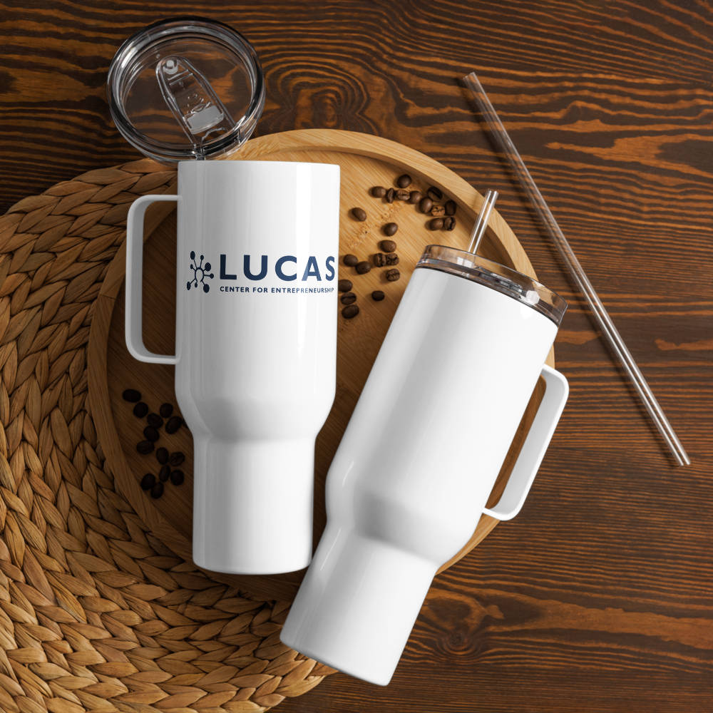Traction travel mug with handle