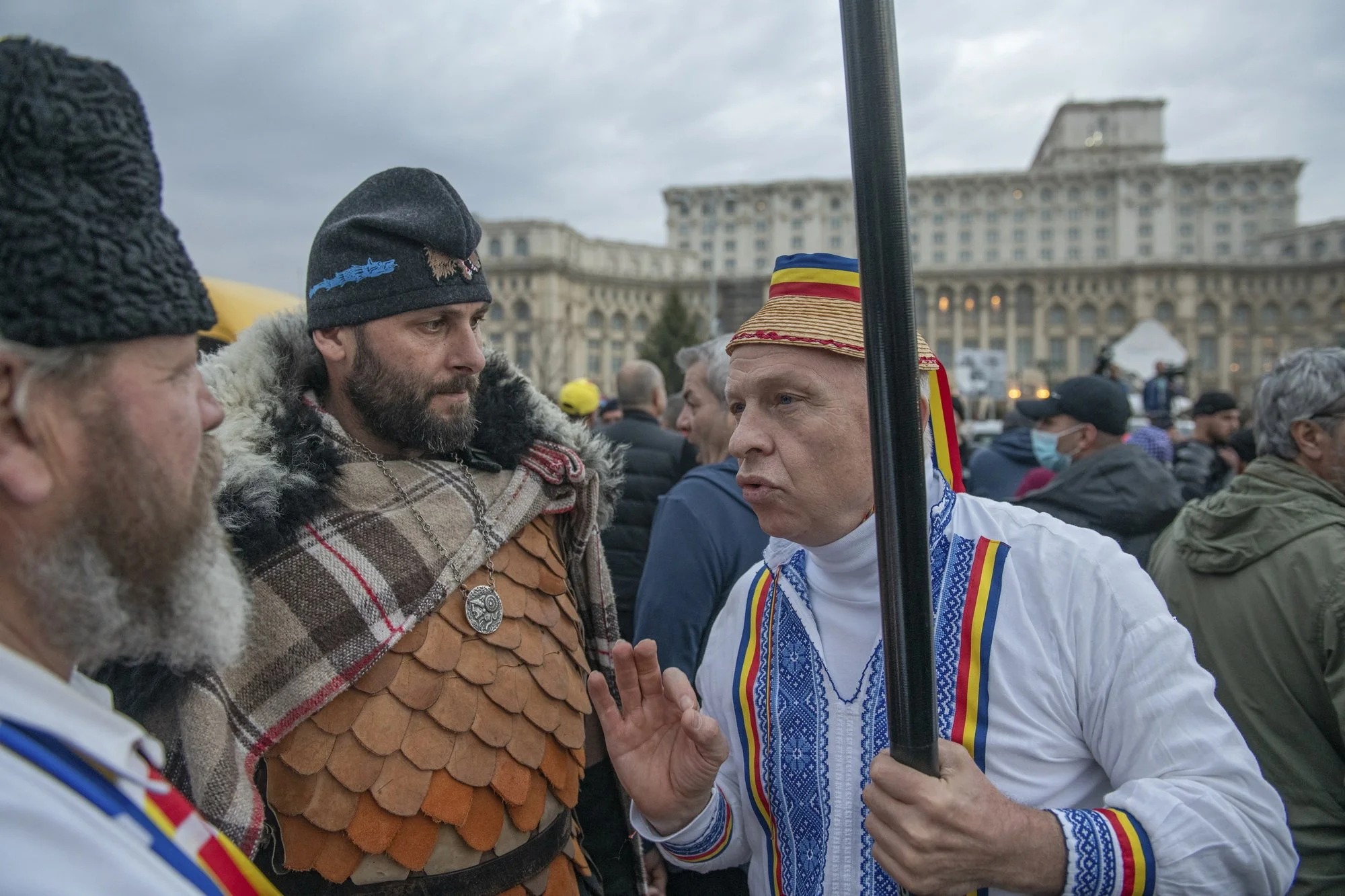  supporters of ultranationalist Calin Georgescu, dressed as Dacians