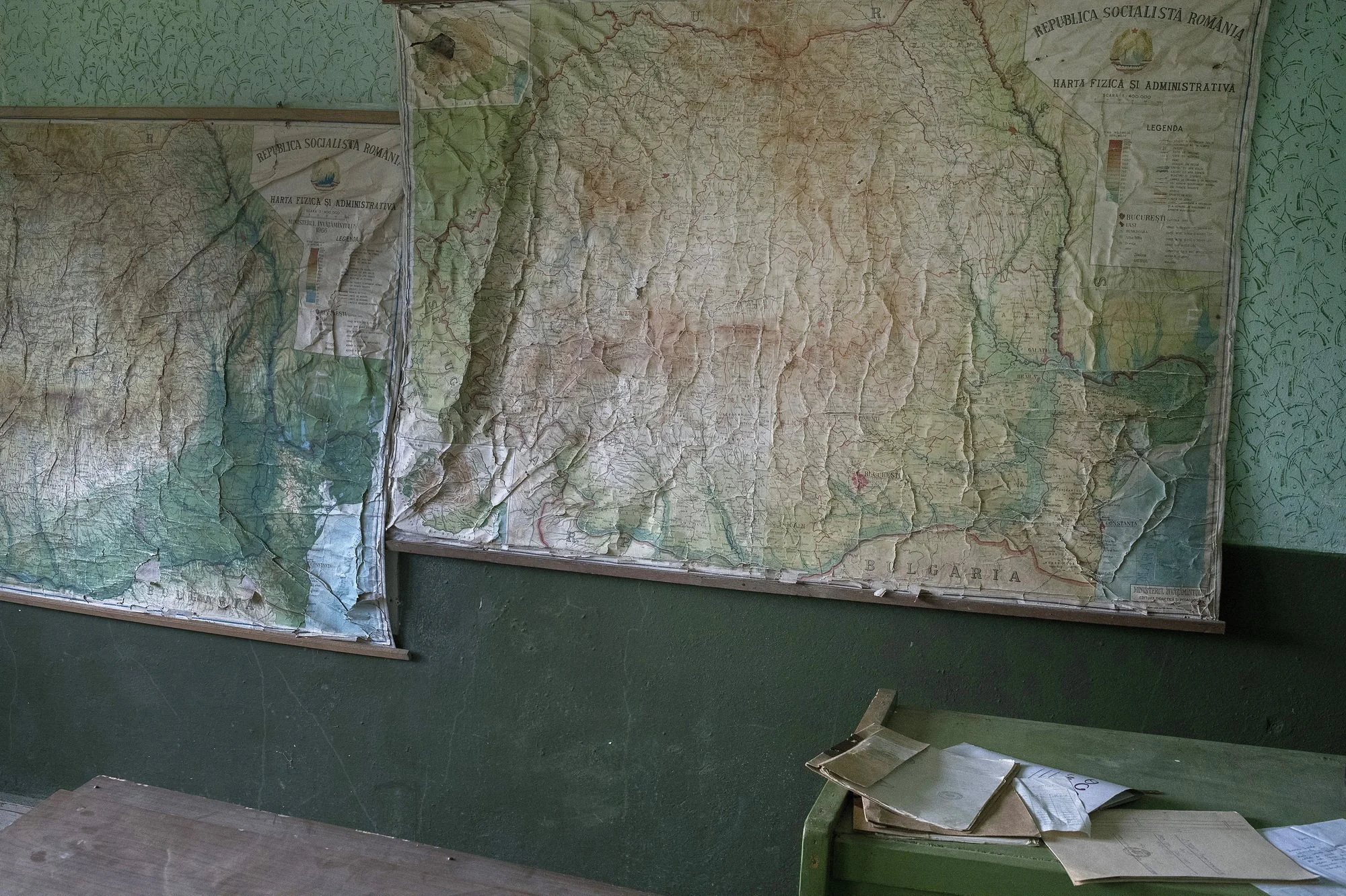A map of Socialist Romania (before 89) left in an abandoned school, Prihodiste. 