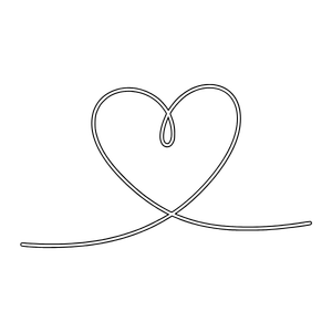 A line drawing of a heart shape with a continuous single line, set against a black background.