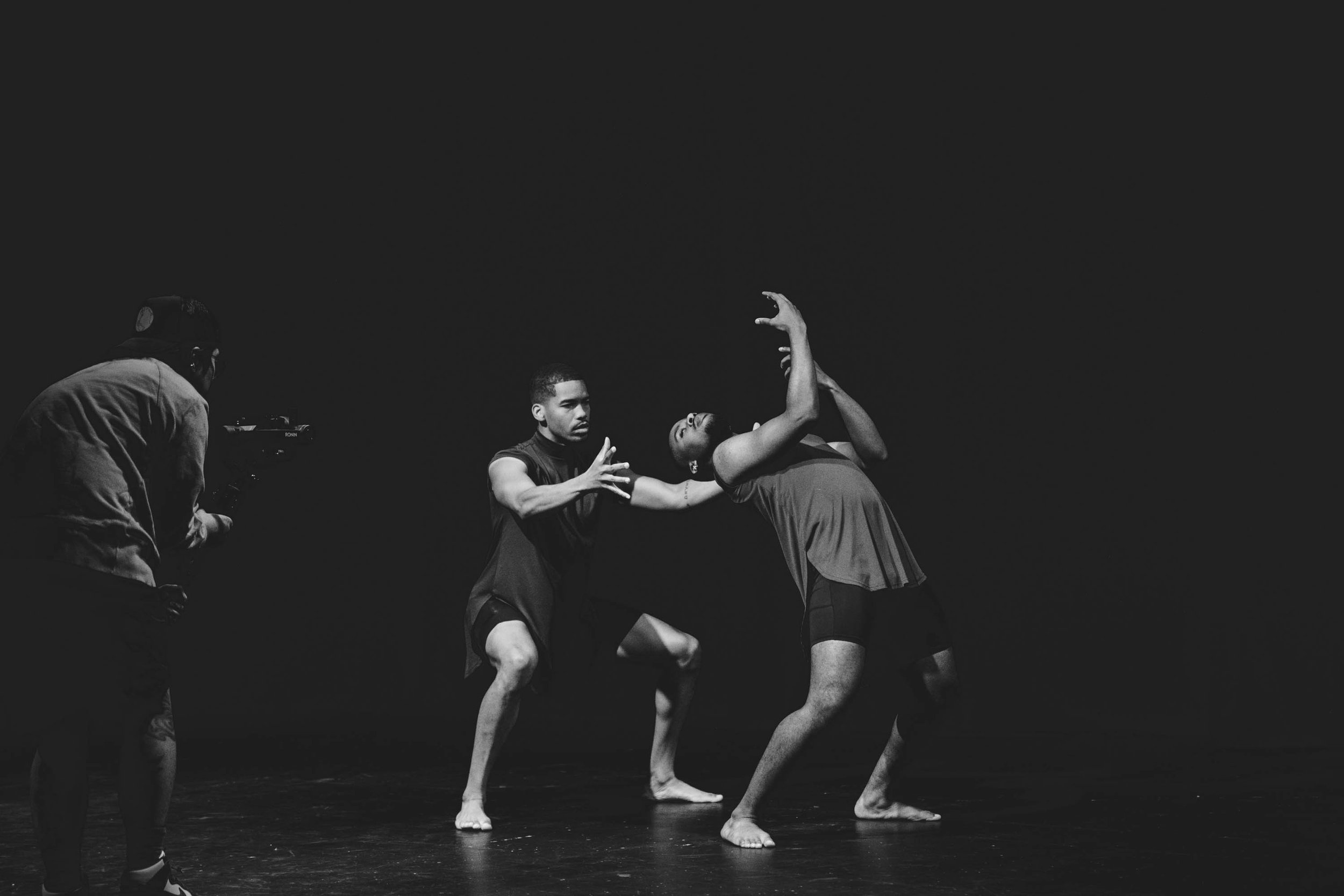 Dancers perform choreography by April L. McLaurin on a soundstage for her North Carolina-based dance film “Frisson.”