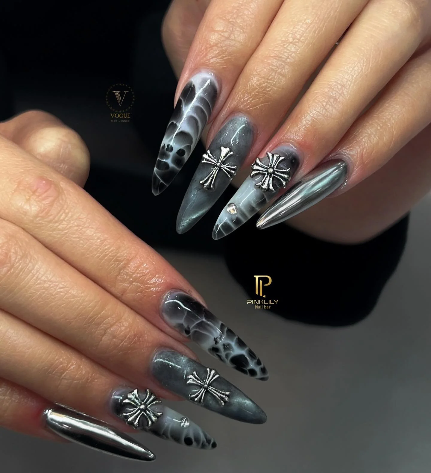 Chrome Hearts inspired nail set 🩶

Have you booked your appointment yet? ⬇️

 PinkLily Nail Bar
📍 1516 Butterfield Rd Downers Grove, IL 60515
📞 (331)307-7912
@pinklilynailbar.downersgrove

HOURS
M-F 9:30AM - 7:30PM
SAT 9:30AM - 6PM
SUN 10:30AM - 5