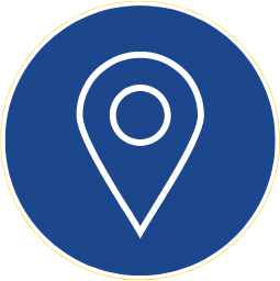 Icon of a location pin on a blue background.
