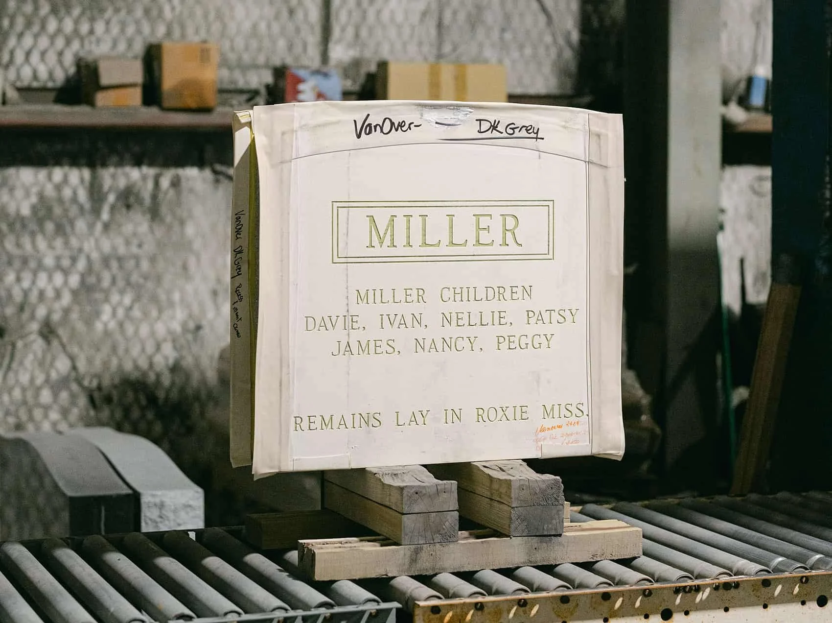 A headstone designed and built with a ublast stencil for miller children