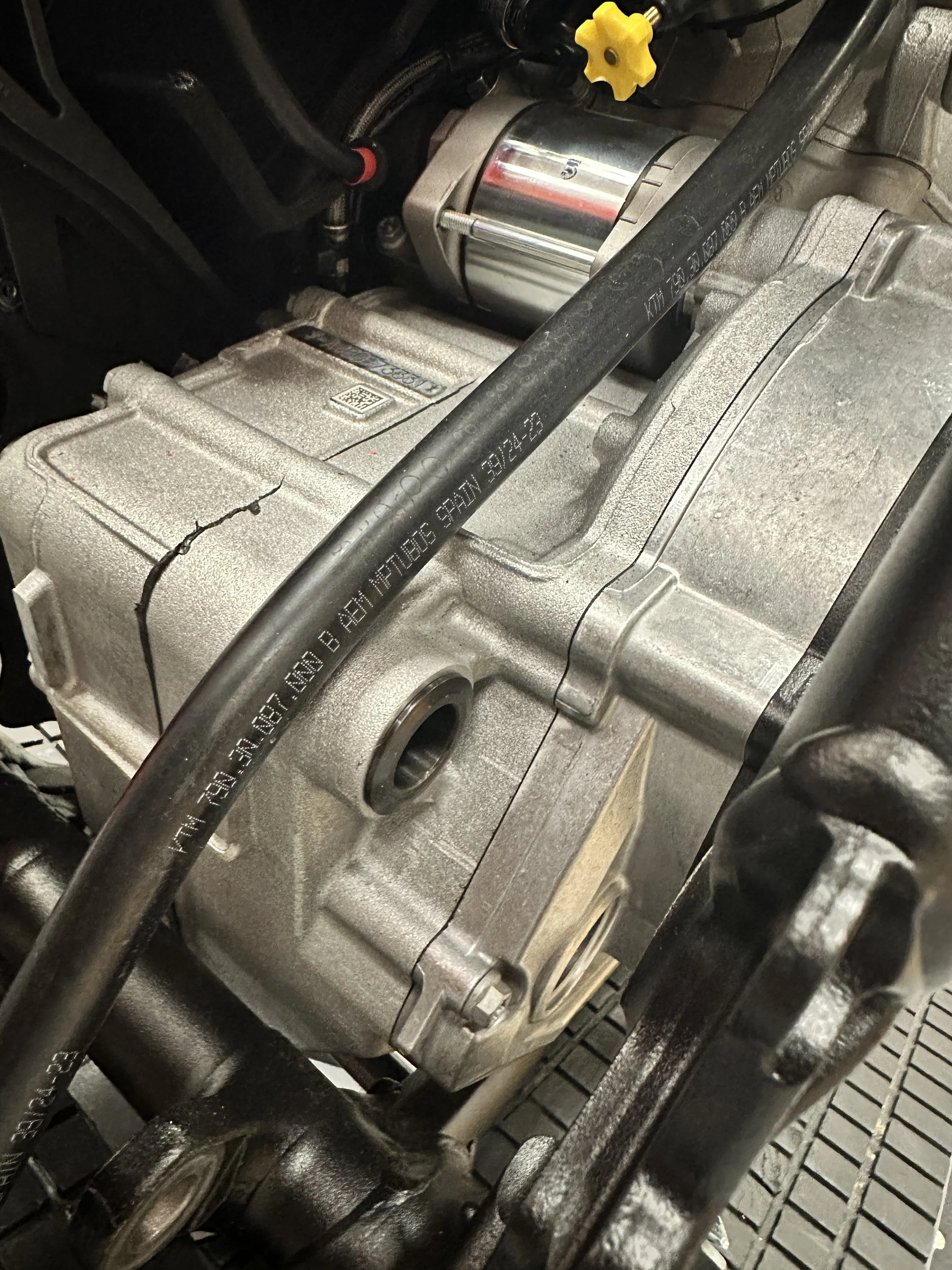 Close-up of an engine case showing the bushing location