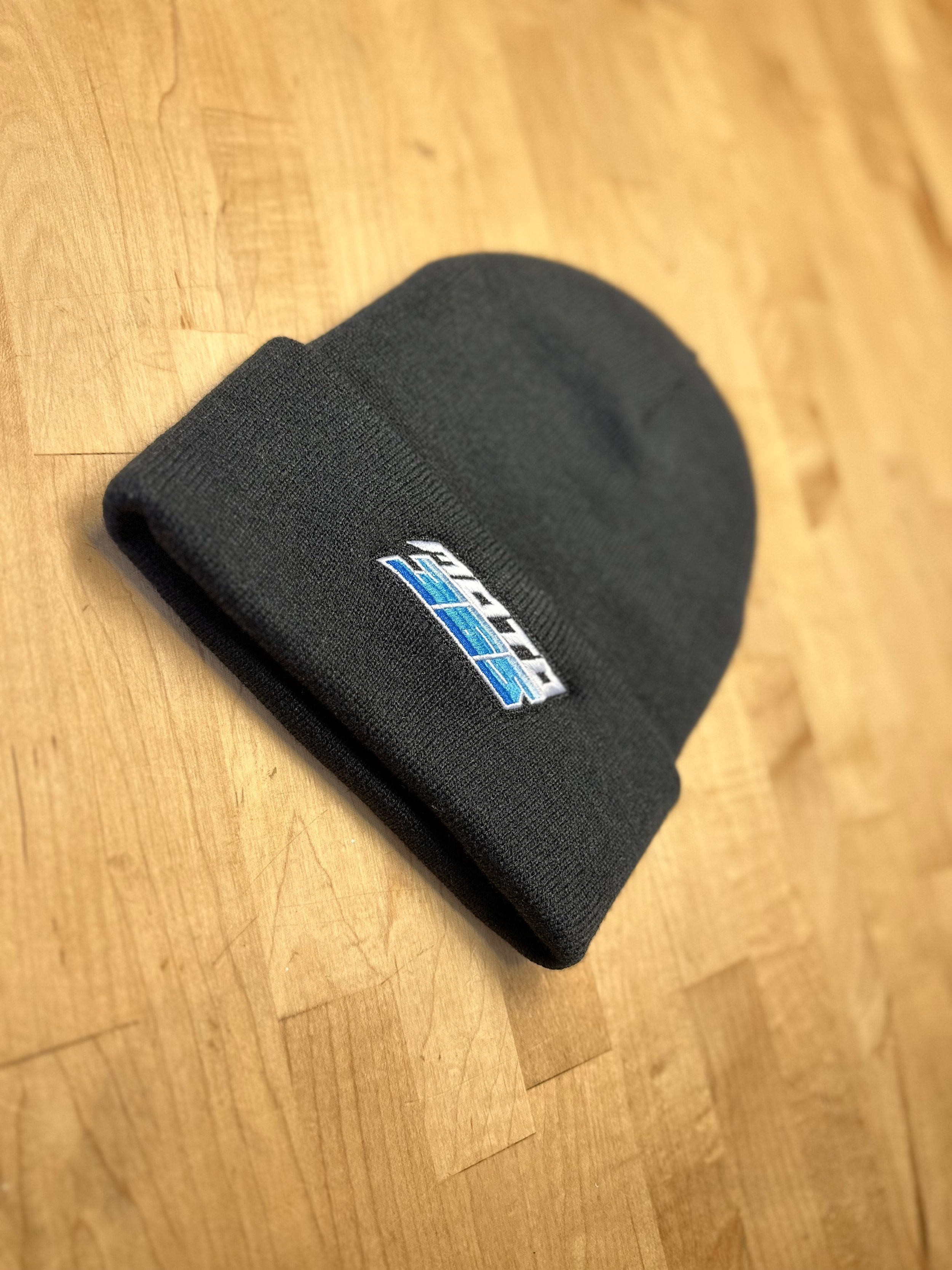 Moto365 Beanie — Black with Blue Logo