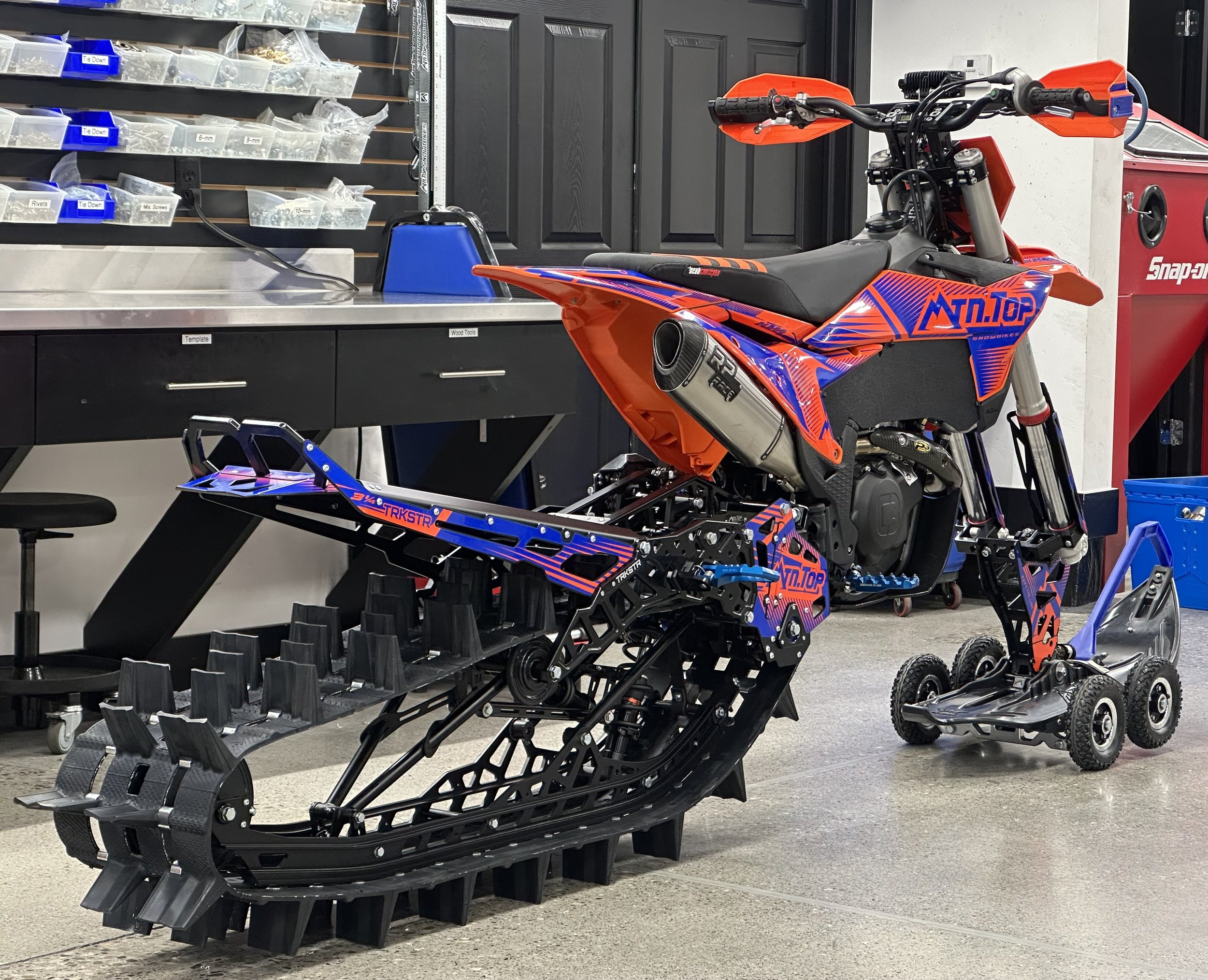 Allen Mangum’s 2026 KTM 450 SX-F with 2027 MTN.TOP TRKSTR snowbike kit in the Moto365 shop