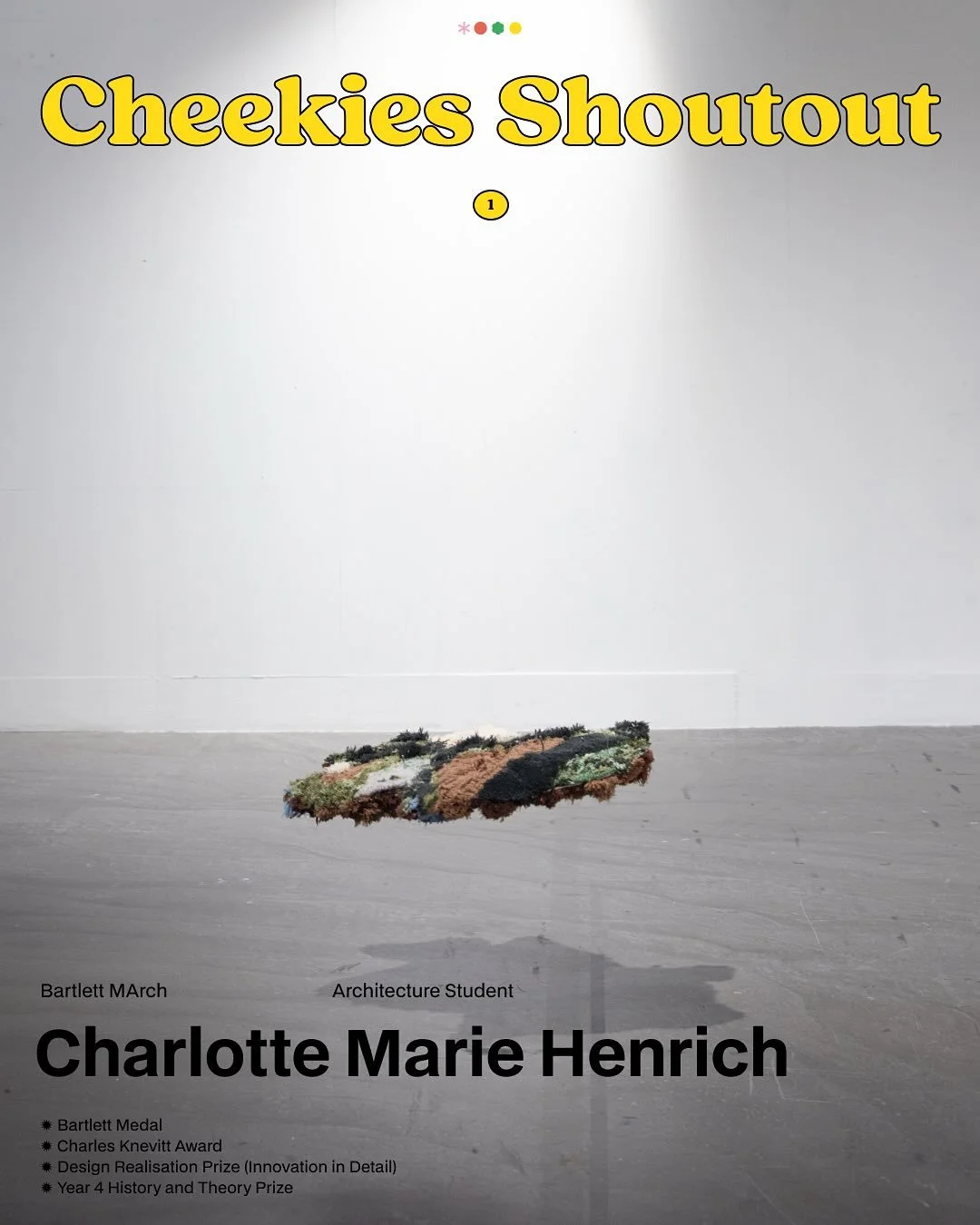 💥 CHEEKIES SHOUTOUT 💥

Our talented Cheekie, Charlotte (@charlytecture), created her tufting work as part of her architecture project &mdash; and she just received incredible recognition from The Bartlett School of Architecture 🏅

Awards:
✺ Bartle