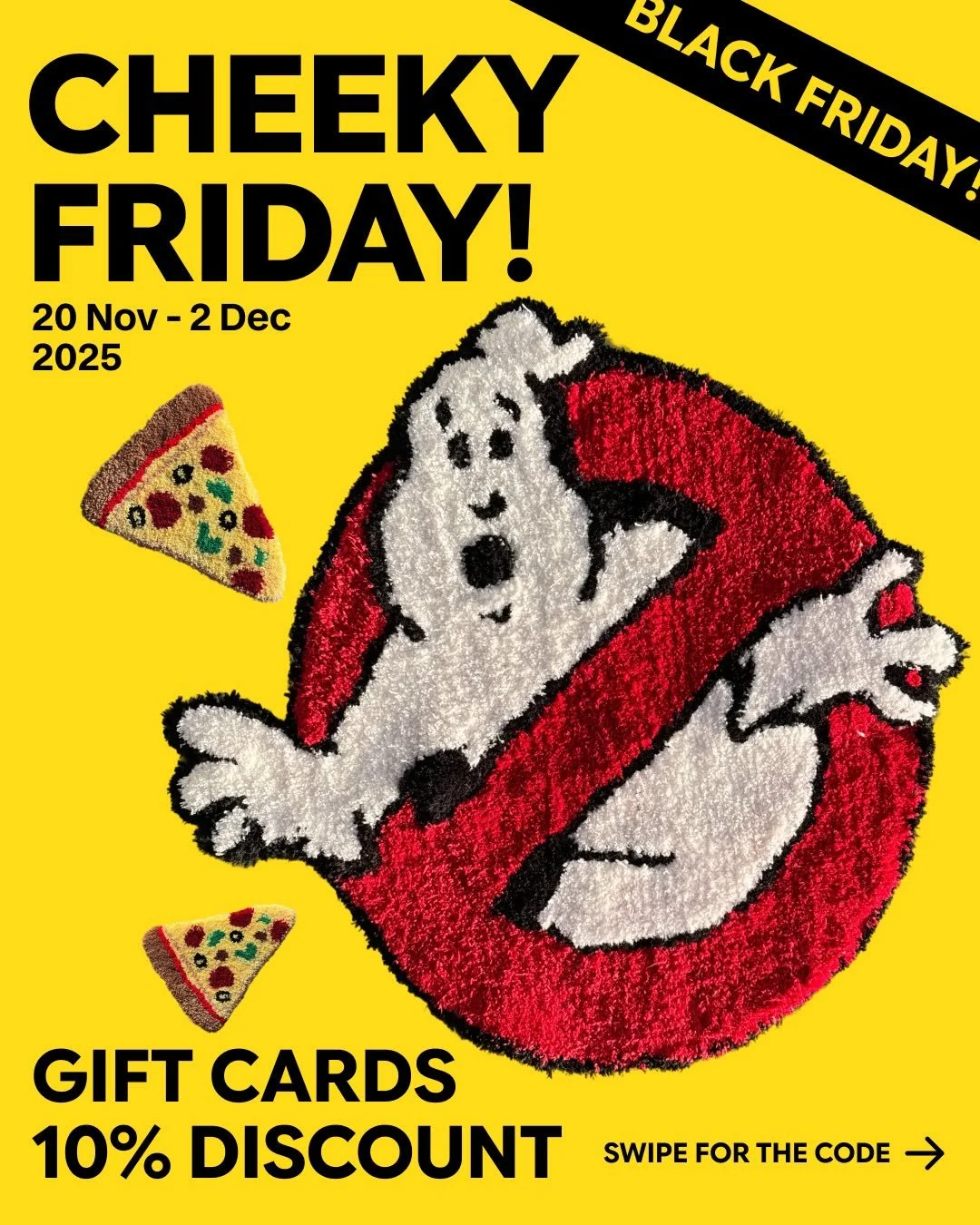 Get ready for Cheeky Friday! 
Black Friday is here. 

All gift cards 10% off. 
Use code CHEEKYFRIDAY. 

Don&rsquo;t miss it 🤩
#tufting #workshop #rugmaking