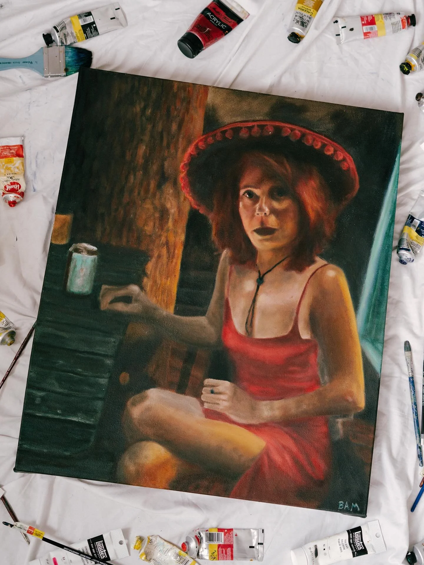 “Lady in Red”
This was the first painting I started in 2025, and it feels like a leap forward stylistically for me. Finding the subtle colors that exist in a dark scene and making them glow in the foreground and fade into the night was s