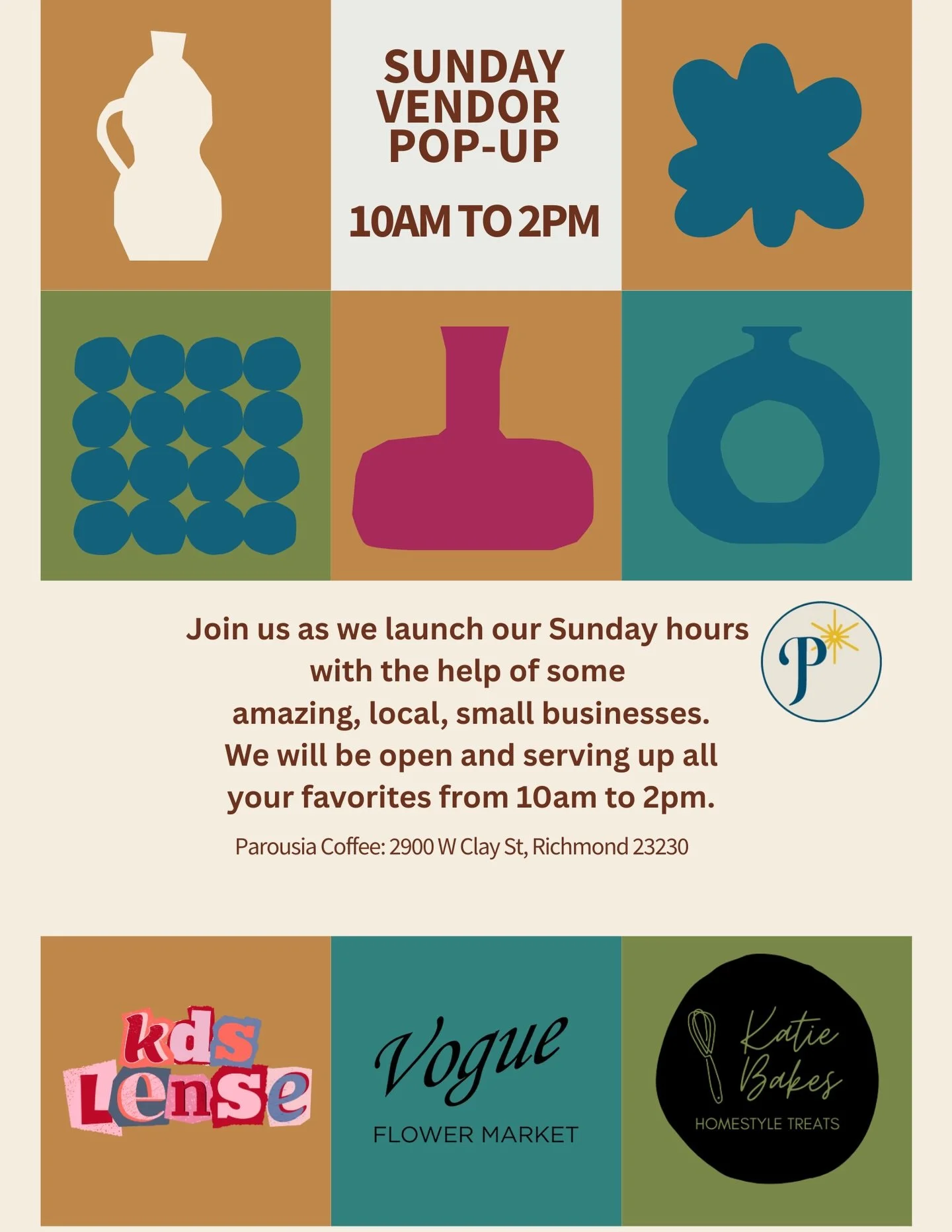 Some exciting information for our Sunday Launch Party: we will be open 10am to 2pm!

@kdslenserva will be selling tons of fun stationary goodies and RVA stickers, perfect for stocking stuffers. If you snag a Parousia coffee cup, you can even get 25% 