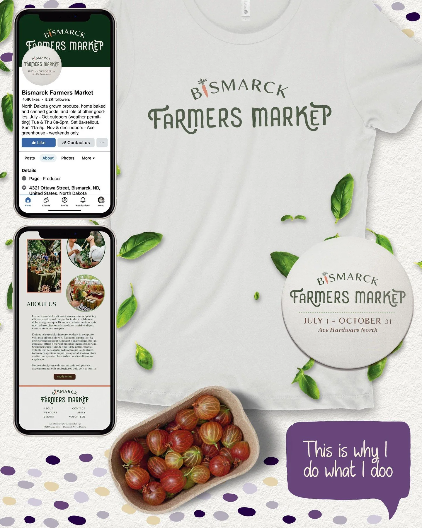 Let me tell you why I do this. 👇

This is Bismarck Farmers Market &mdash; before and after. And y'all, the before had four fonts, clip art illustrations, and approximately seventeen focal points all competing for attention at once. It had heart. It 